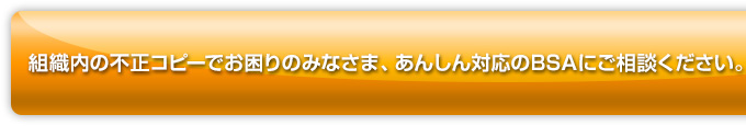 組織内の不正コピーでお困りのみなさま、あんしん対応のBSAにご相談ください。